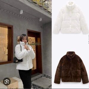 NWOT Zara White Faux Fur Puffer Jacket XS 6318/228